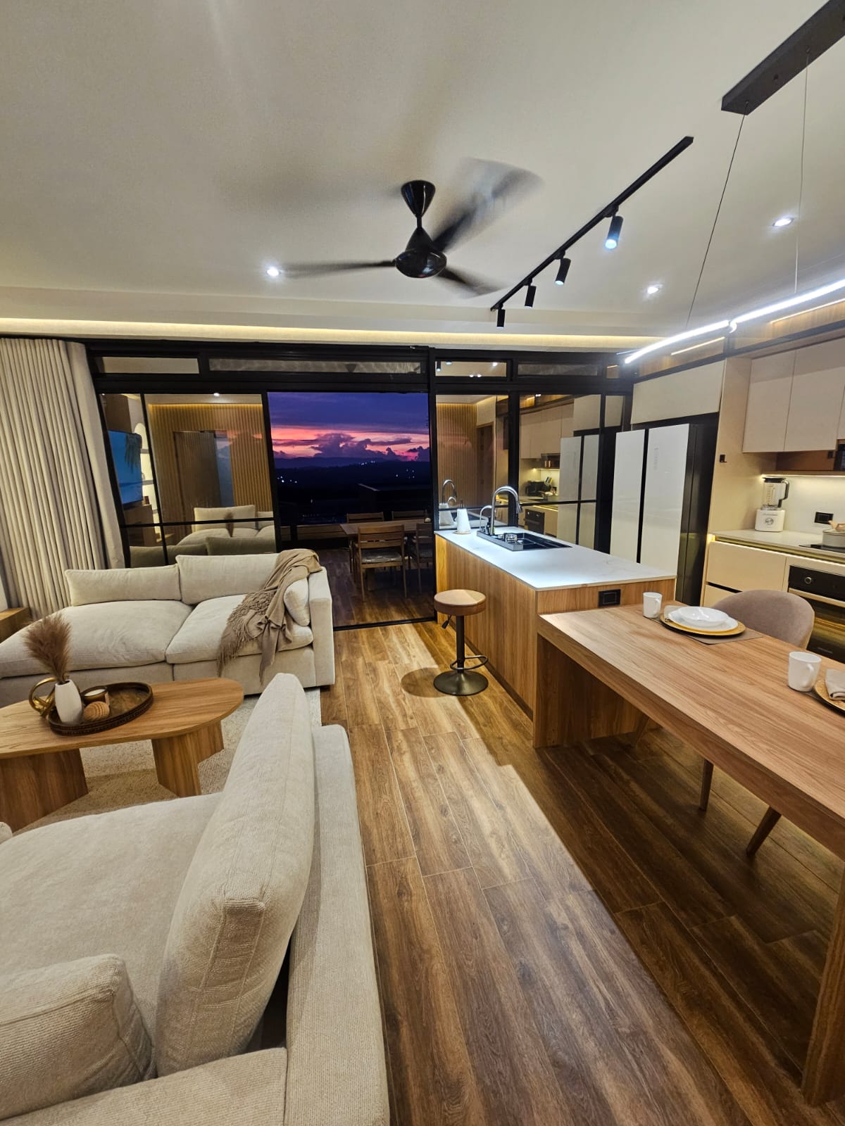 Kitchen with sunset view